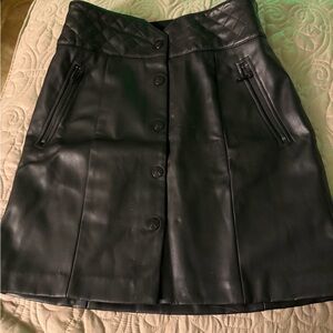 Karl Lagerfeld Black SnapUp Leather Skirt
